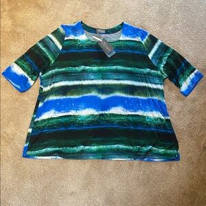 Ulla Popken Selection Slinky Scoop Neck Top Striped Blue Green Size 28/30